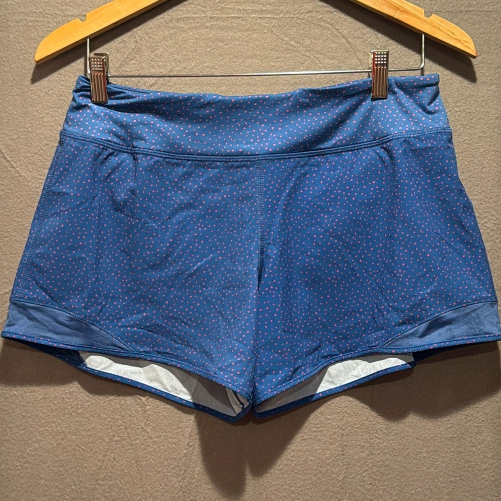 Women's Athletic Shorts - Blue with Pink Dots